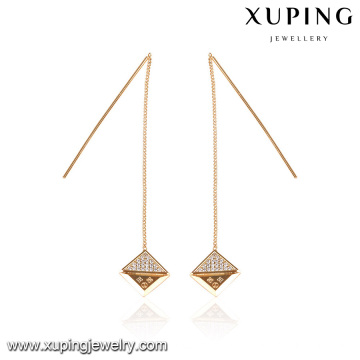 92905 Long chain earrings new arrival young style jewelry rhombus shaped gemstone paved set drop earrings